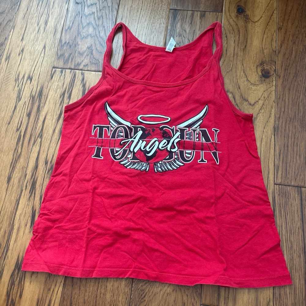 Red Tank Top with Angel Wings Graphic